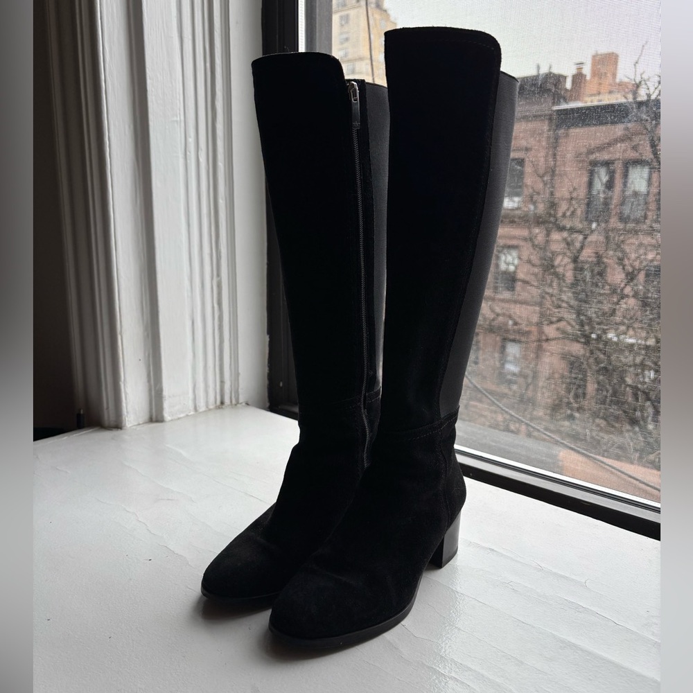 Aquatalia Black Suede Zip-up Knee-High Boots in Size 5